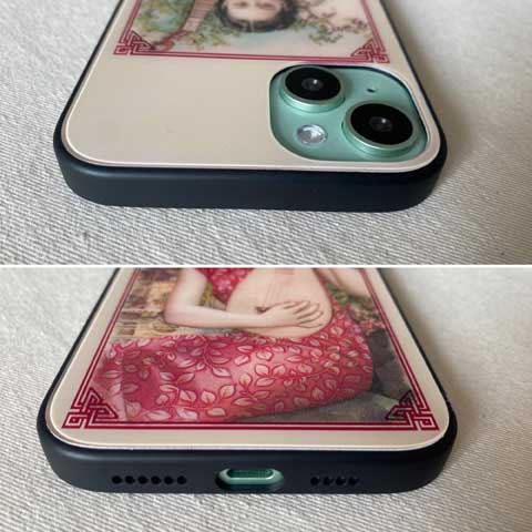 薄黄色の美人画のガラス製スマホケース