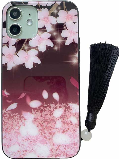 夜桜柄のガラス製スマホケース