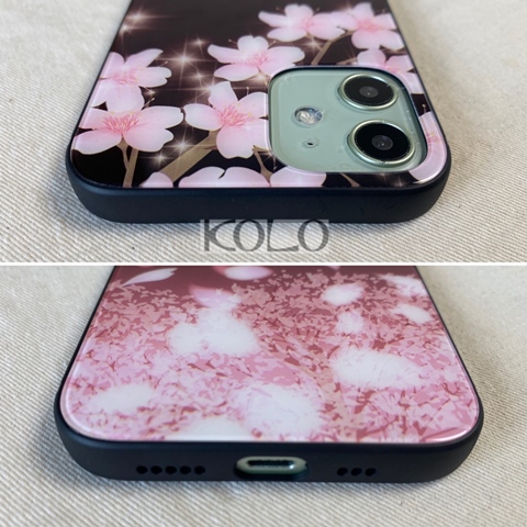 夜桜柄のガラス製スマホケース