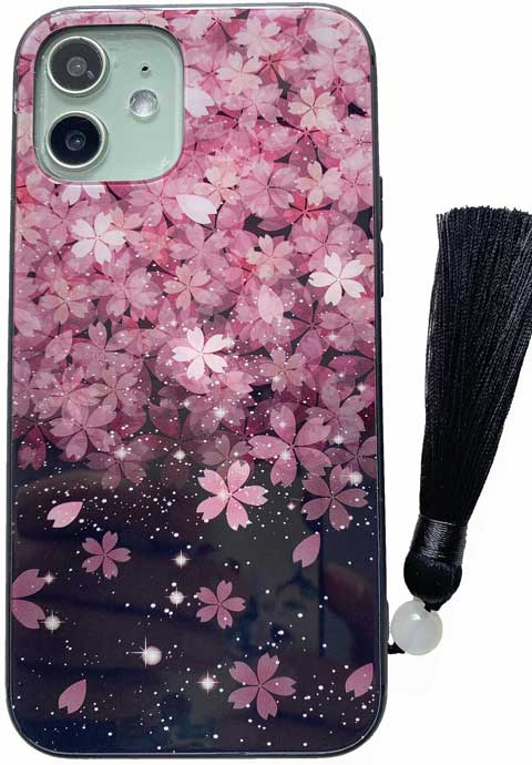 桜の花びら柄のガラス製スマホケース
