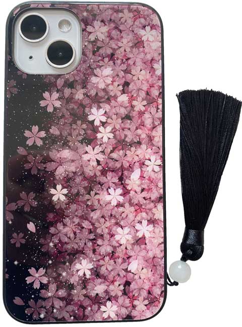 桜柄(横タイプ)のガラス製スマホケース