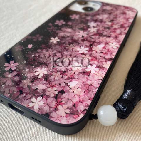 桜柄(横タイプ)のガラス製スマホケース