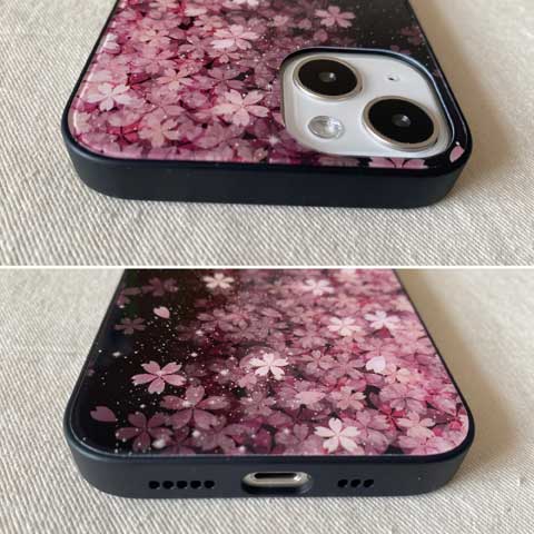 桜柄(横タイプ)のガラス製スマホケース