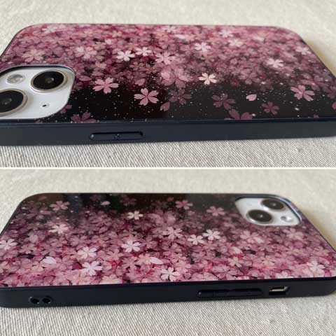 桜柄(横タイプ)のガラス製スマホケース