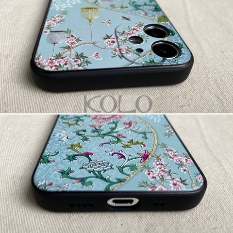 水色の瑠璃烏龍柄のスマホケース