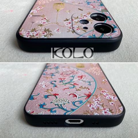 ピンクの瑠璃烏龍柄のスマホケース