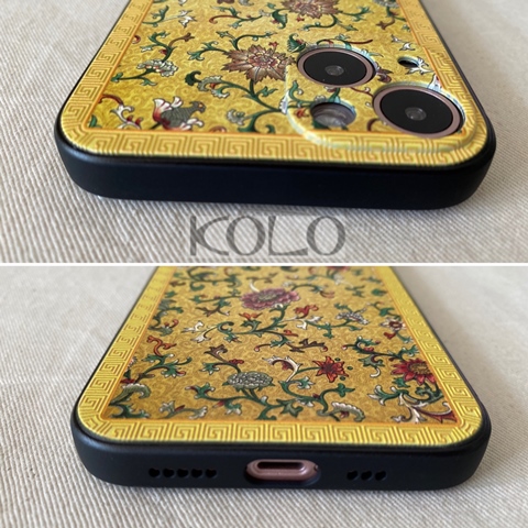 黄色の琉璃砕花のチャイナ服のスマホケース