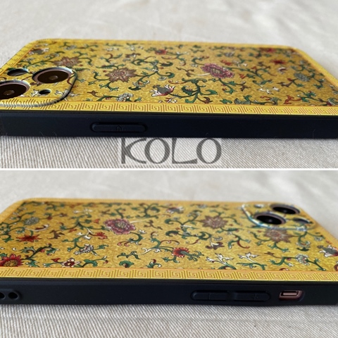 黄色の琉璃砕花のチャイナ服のスマホケース