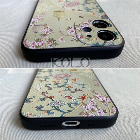 黄色の瑠璃烏龍柄のスマホケース
