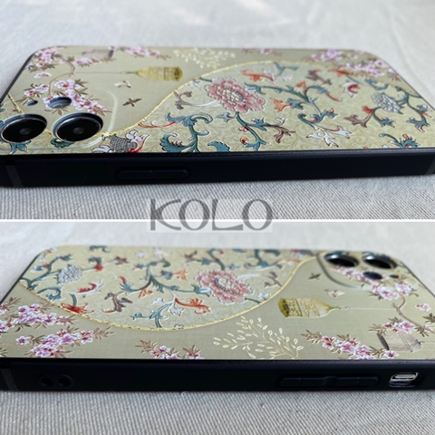 黄色の瑠璃烏龍柄のスマホケース