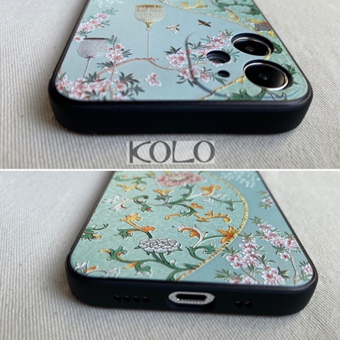 黄緑の瑠璃烏龍柄のスマホケース