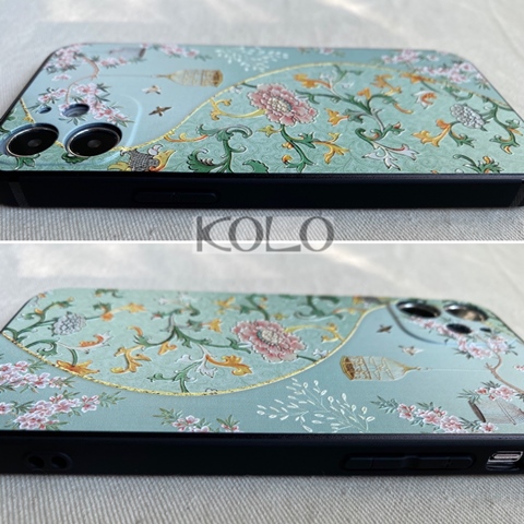 黄緑の瑠璃烏龍柄のスマホケース