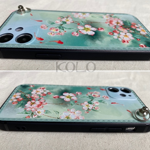 薄緑のコナシ鯉柄のスマホケース