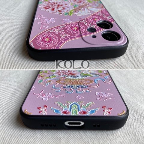 ピンクの牡丹柄のチャイナ服のスマホケース