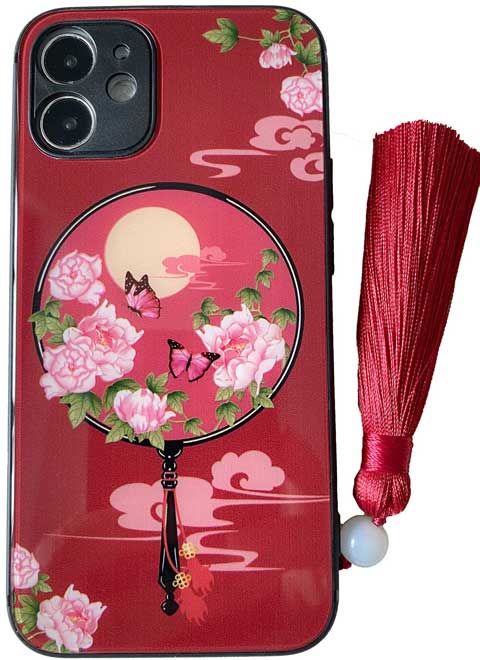 紅月宮扇柄のガラス製スマホケース
