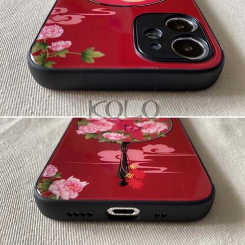 紅月宮扇柄のガラス製スマホケース