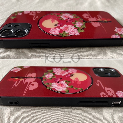 紅月宮扇柄のガラス製スマホケース