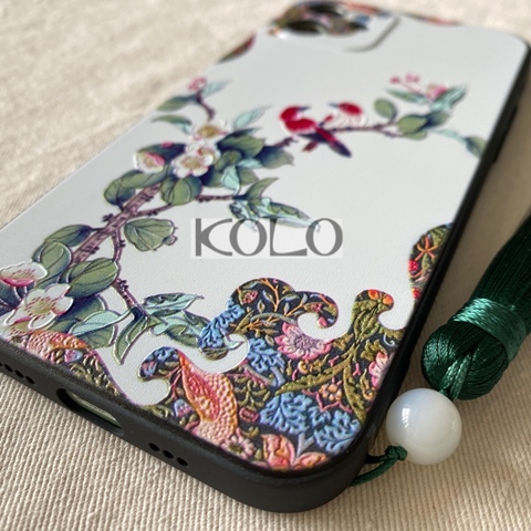 白花鳥如意柄のスマホケース