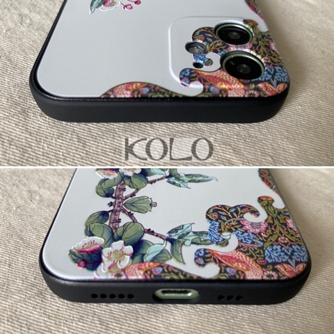 白花鳥如意柄のスマホケース