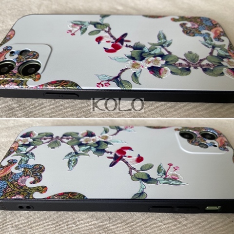 白花鳥如意柄のスマホケース