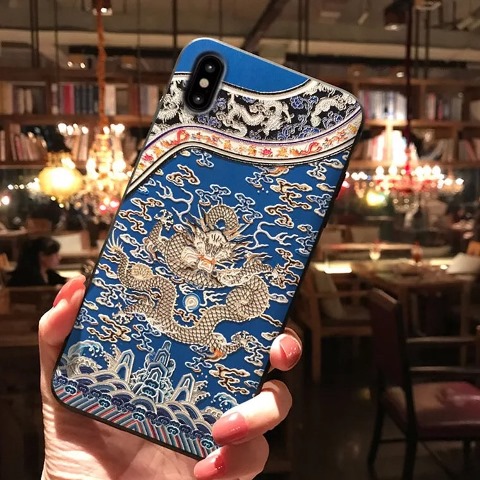 青の龍のチャイナ服のスマホケース